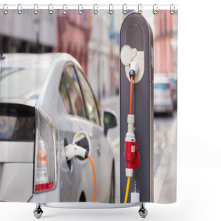 Personality  Electric Car In Charging Station. Shower Curtains