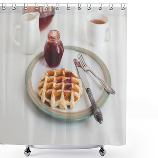 Personality  Waffle With Jam On Plate Shower Curtains