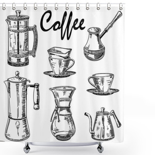 Personality  Vector Vintage Hand Drawn Coffee Set Shower Curtains