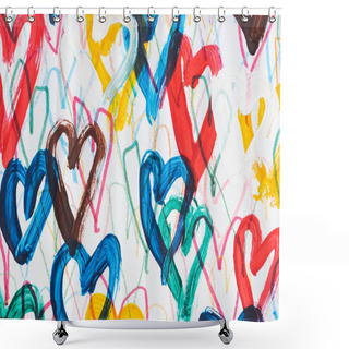 Personality  Background Of Colorful Painted Hearts On White Background Shower Curtains