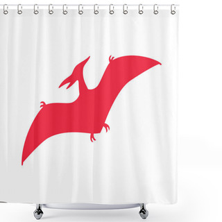 Personality  Pterodactyl Vector Silhouette. Pteranodon Dinosaur. Pterosaur Red Silhouette Isolated Shower Curtains