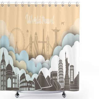 Personality  Travel, Journey Vector Famous Monuments Of World. Shower Curtains