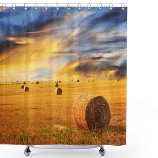 Personality  Golden Sunset Over Farm Field Shower Curtains