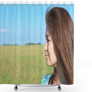 Personality  Asian Woman Lateral View Shower Curtains