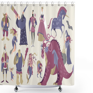 Personality  Set Of Fairytale Characters In Cartoon Style Shower Curtains