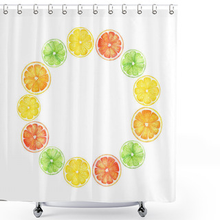 Personality  Watercolor Citrus Wreath. Hand Drawn Illustration. For The Design Of Invitations, Greeting Cards, Wallpapers, Banners, Web Shower Curtains