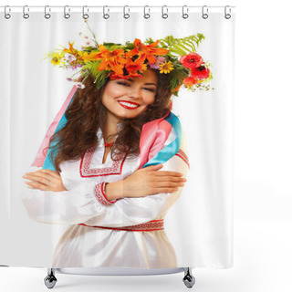Personality  Ukrainian Woman In Garland Of Flowers Shower Curtains