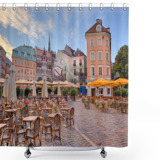 Personality  City Square. Riga, Latvia. Shower Curtains