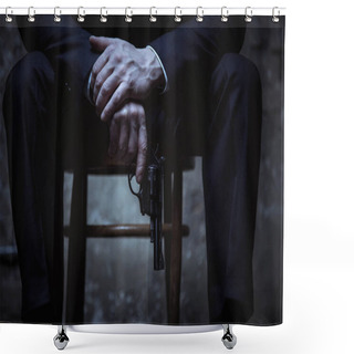 Personality  Businessman Keeping Pistol In Hand  Shower Curtains