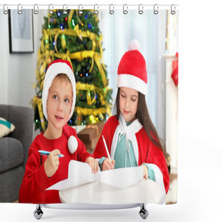 Personality  Cute Little Kids Writing Letter To Santa Claus At Table Shower Curtains