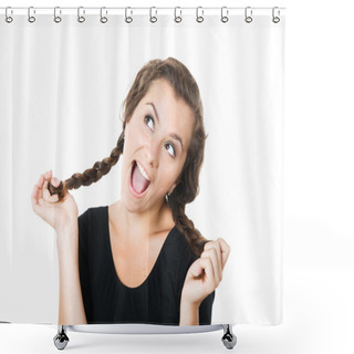 Personality  Young Female Playing With Her Braids Shower Curtains
