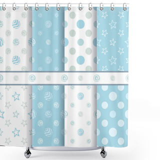 Personality  Cute Baby Vector Patterns Set - Seamless Boy Blue Texture Shower Curtains