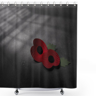 Personality  World War Remembrance Day. Red Poppy Is Symbol Of Remembrance To Those Fallen In War. Red Poppies On Dark Stone Background Shower Curtains
