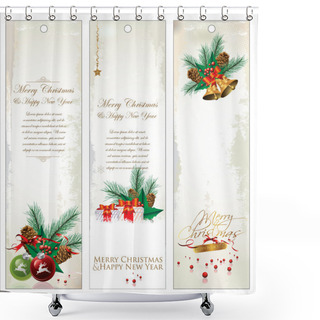 Personality  Merry Christmas Banner Vertical Background Shower Curtains