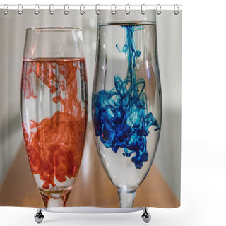 Personality  Wine Glasses With Red And Blue Dye Shower Curtains