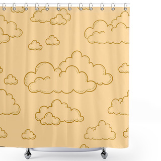 Personality  Seamless Doodle. Cartoon Clouds Contour On An Orange Background. Doodle Vector. Shower Curtains