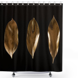 Personality  Top View Of Golden Metal Decorative Leaves Isolated On Black Shower Curtains