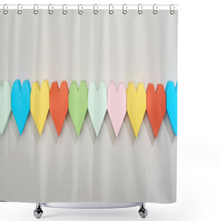 Personality  Top View Of Colorful Heart Shaped Papers In Line, Panoramic Shot Shower Curtains