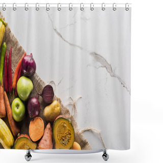 Personality  Top View Of Hessian With Autumn Vegetables On Marble Surface Shower Curtains