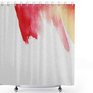 Personality  Close Up View Of Yellow And Red Watercolor Paint Brushstrokes On White Background Shower Curtains