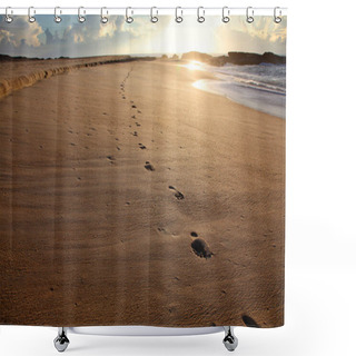 Personality  Footprints In The Sand At Sunrise Shower Curtains