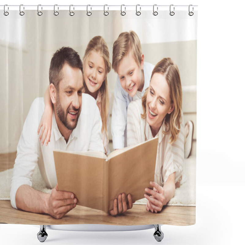Personality  smiling family reading book shower curtains