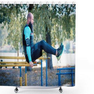 Personality  Muscular Bearded Man On Parallel Bars Shower Curtains