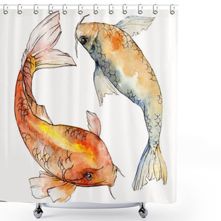 Personality  Watercolor Aquatic Underwater Colorful Tropical Fish Set. Red Sea And Exotic Fishes Inside: Goldfish Isolated. Shower Curtains