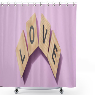 Personality  Panoramic Shot Of Wooden Cubes With Letters On Purple Surface Shower Curtains