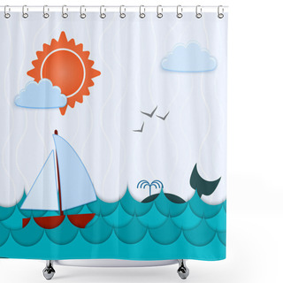 Personality  Vector Background With Whale And Boat. Shower Curtains