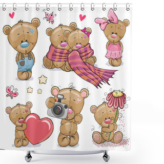 Personality  Set Of Cute Cartoon Teddy Bear Shower Curtains