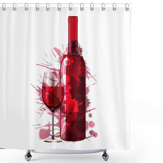 Personality  Bottle And Glass Of Wine Made Of Colorful Splashes Shower Curtains