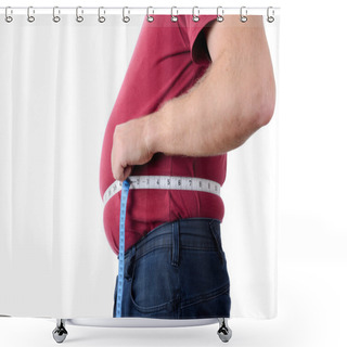 Personality  Man Measuring Stomach Shower Curtains