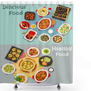 Personality  Tasty Dinner Dishes Icon For Food Theme Design Shower Curtains