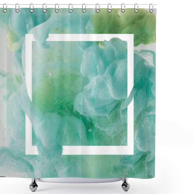 Personality  Creative Design With Flowing Turquoise Paint In White Square Frame Shower Curtains