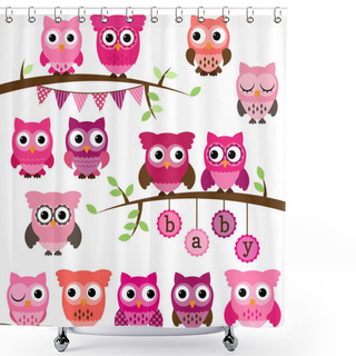 Personality  Vector Collection Of Girl Baby Shower Themed Owls And Branches Shower Curtains