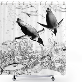 Personality  Coral Reef - Illustration For The Children Shower Curtains