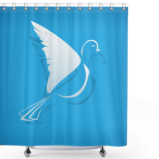 Personality  Vector Paper Dove On Blue Background. Shower Curtains