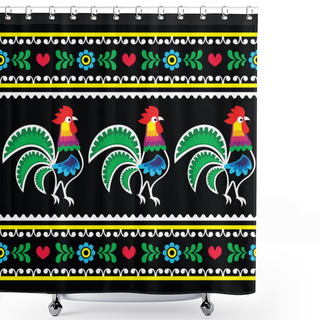 Personality  Polish Folk Art Pattern With Roosters On Black - Wzory Lowickie, Wycinanka Shower Curtains