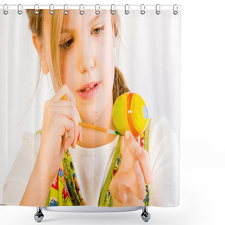 Personality  Young Girl Painting Easter Eggs Shower Curtains