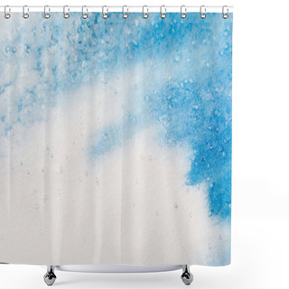 Personality  Blue Colorful Watercolor Paint Spill On White Textured Background With Copy Space Shower Curtains