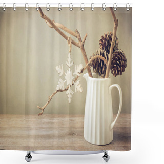Personality  Winter Branches With Christmas Decoration Shower Curtains