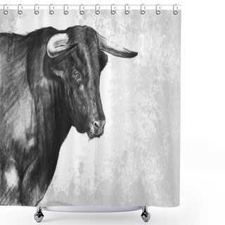 Personality  Bull Tattoo Illustration Over Rusty Texture Shower Curtains