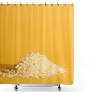 Personality  Close Up View Of Grated Cheese On Orange Background Shower Curtains