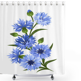 Personality  Branch Of Blue Cornflowers. Vector Illustration. Shower Curtains