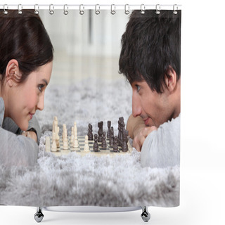 Personality  Man And Woman Playing Chess Shower Curtains