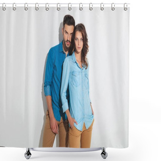Personality  Young Casual Couple Posing For The Camera  Shower Curtains