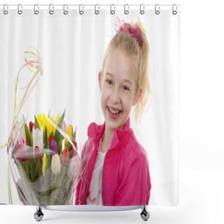 Personality  Girl With Dutch Tulips Shower Curtains