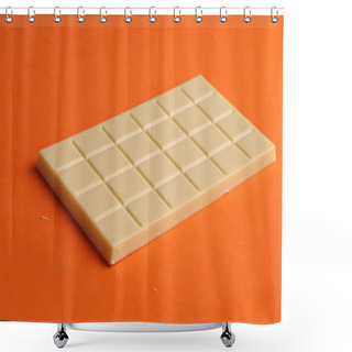 Personality  A Closeup Of A Whole White Chocolate Bar Isolated On An Orange Background Shower Curtains