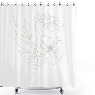 Personality  Decorative Hand Drawn Poppy And Chamomile  Flowers, Design Element. Can Be Used For Cards, Invitations, Banners, Posters, Print Design. Continuous Line Art Style Shower Curtains